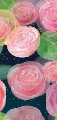 Looking for a phone live wallpaper that is both visually stunning and incorporates a tumblr vibe? Check out this masterpiece, which showcases beautiful pink roses and green leaves set against a dreamy night sky
