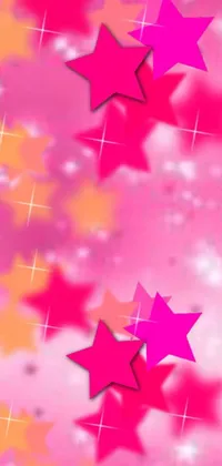 The perfect phone live wallpaper for lovers of pink and stars! This digital art design features intricate, pink stars set against a soft, pink and orange background