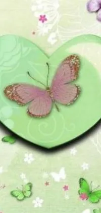 Looking for a soothing and romantic phone live wallpaper? You'll love this green heart design with a pink butterfly delicately perched on top