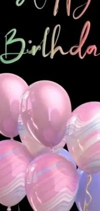 This live phone wallpaper features colorful balloons that say "happy birthday" in playful fonts