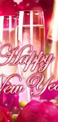 Get ready for NYE with this pink-hued live wallpaper featuring champagne glasses and a bottle of bubbly