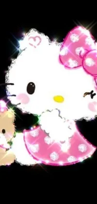 This lively phone live wallpaper features a whimsical digital rendering of Hello Kitty and a cuddly teddy bear