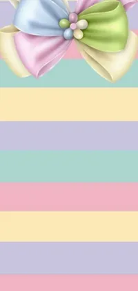 The phone live wallpaper is a captivating image of a detailed bow against a pastel striped background, with an art nouveau style featuring flowing lines and delicate flourishes
