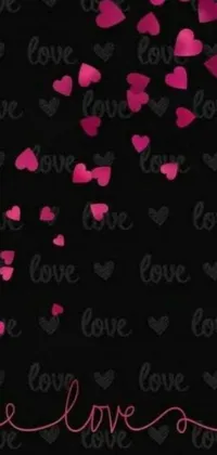 This stunning live wallpaper features a sleek black background adorned with charming pink hearts and the word "love" in playful font
