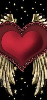 This stunning phone live wallpaper features a heart with wings and starry background set against a dark black backdrop