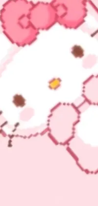 This live wallpaper showcases a cute Hello Kitty pixel art design on a pink background