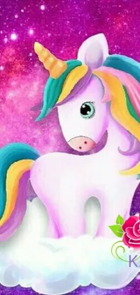 This playful phone live wallpaper features an adorable unicorn perched atop a fluffy white cloud, accompanied by a three-dimensional Littlest Pet Shop horse