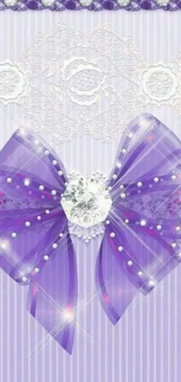 Get this stunning live wallpaper of a purple bow on a purple background with ornate diamond detailing by Li Mei-shu