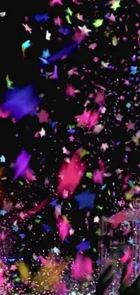 This stunning live wallpaper showcases a digital artwork depicting confetti being thrown in the air