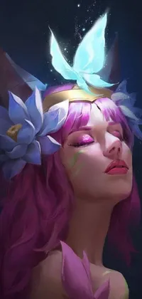 This phone live wallpaper showcases a fantasy artwork with a woman wearing a flower in her hair in a vivid Hearthstone art style