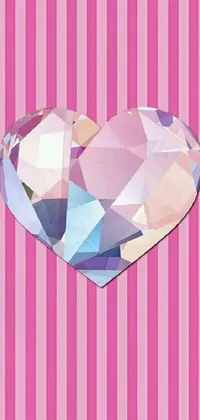 This vibrant phone live wallpaper showcases a diamond heart situated on a pink striped background