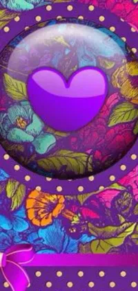 Experience a stunning live wallpaper with floral elements including a purple heart and beautiful flowers in a psychedelic design