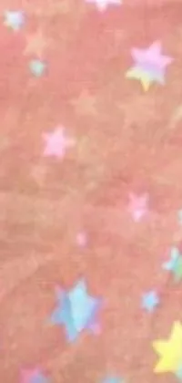 Get mesmerized by this phone live wallpaper featuring a cute teddy bear resting on a bed covered in stars in pastel hues