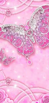 This live wallpaper features a butterfly in pink digital rendering on a pink background