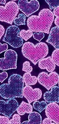 This stunning live wallpaper features multicolored hearts set against a vibrant purple background