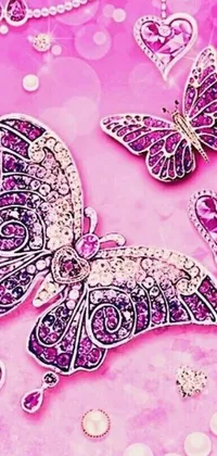 This phone live wallpaper showcases a charming image of a butterfly on a vivid pink background