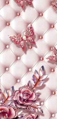 This gorgeous live wallpaper features pink flowers and butterflies set against a baroque-style design