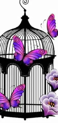 This stunning live wallpaper features a beautiful bird cage with playful butterflies fluttering around it