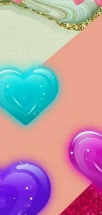 The phone live wallpaper is a charming digital art depicting a pair of hearts crafted out of candy