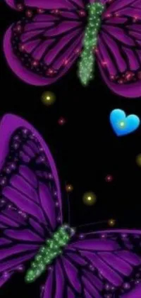 This live wallpaper features two purple butterflies against a black background