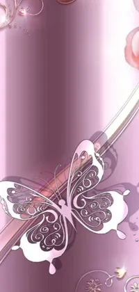 This beautiful phone live wallpaper has a purple background and features gorgeous pink roses and a lovely butterfly
