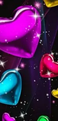 Introducing a stunning phone live wallpaper featuring vibrant and colorful heart elements against a sleek black background