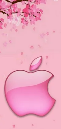 This stunning live wallpaper features an Apple logo set against a serene pink background adorned with delicate cherry blossoms