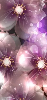 This stunning phone live wallpaper showcases a bunch of purple flowers on a table in digital art form