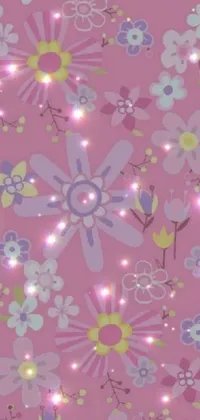 This stunning phone live wallpaper features a beautiful pattern of flowers and butterflies on a soft pink background