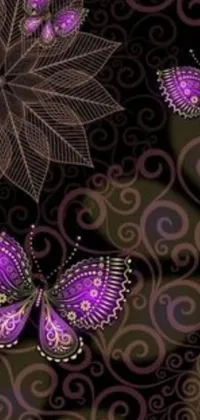Transform your phone screen with this stunning live wallpaper featuring a group of purple butterflies on a black background