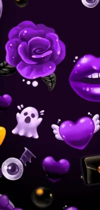 This live phone wallpaper from Justin Sweet features a Halloween-inspired design, with a deep purple background and black/purple objects scattered throughout, including bats, skulls, and cobwebs