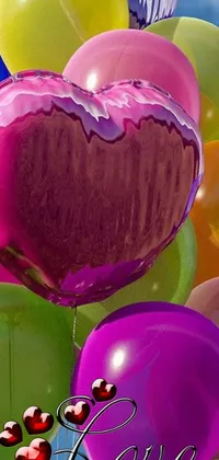 This phone live wallpaper features a stunning image of heart-shaped balloons in vibrant magenta colors