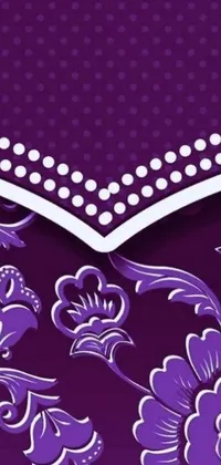 This live phone wallpaper features an eye-catching purple and white floral background with polka dots, complemented by digital art
