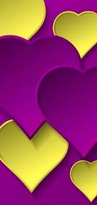 This phone live wallpaper showcases a trendy gold heart design on a purple background