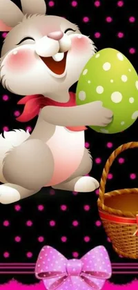 This live phone wallpaper showcases a charming bunny surrounded by Easter delights