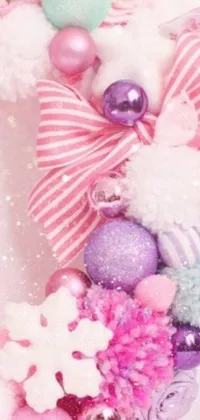 This live phone wallpaper features a close-up of a wreath adorning a tabletop and is inspired by sōsaku hanga techniques and Angelic Pretty fashion styles