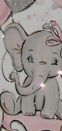 This phone live wallpaper showcases an irresistibly cute baby elephant snuggled up inside an enchanting gift box