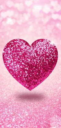 Download the perfect phone live wallpaper - a pink glitter heart on a soft pink background