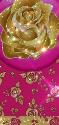 This phone live wallpaper showcases a digitally designed close up of a gold rose on a soft pink background