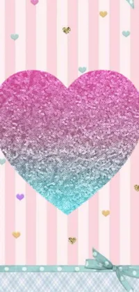 This phone live wallpaper showcases a trendy, Tumblr-inspired aesthetic with a pink and blue heart design against a pink and white striped background