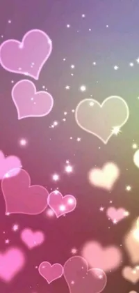 This phone live wallpaper showcases a charming design of colorful hearts and stars floating in the air