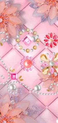 Enjoy the beauty of a stunning phone wallpaper featuring pink flowers and pearls