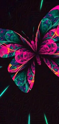 This live wallpaper showcases the digital art of a close-up butterfly on a black background