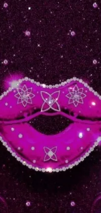This phone live wallpaper displays a mesmerizing close-up of a pink lipstick on a beautiful purple background
