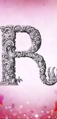 This phone live wallpaper depicts a stunning rococo-style "r" on a vibrant pink background