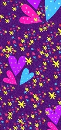 Get this stunning live wallpaper that features a beautiful pattern of hearts and stars set against a lovely purple background