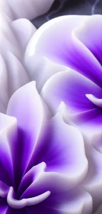 This beautiful live wallpaper displays a bunch of lovely purple flowers placed on top of a table