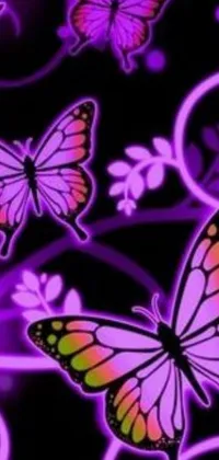 The Purple Butterfly Live Wallpaper is a visually captivating display of vibrant neons against a black background