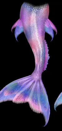 Looking for a stunning phone wallpaper that captures the beauty of mermaids? Check out this mesmerizing live wallpaper featuring two intricately detailed mermaid tails in a Lisa Frank style