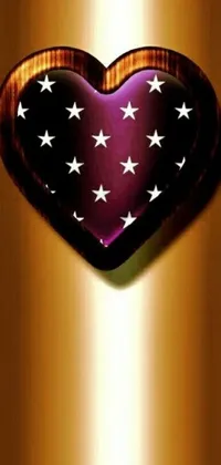 This colorful phone live wallpaper features a close up of a heart with shimmery gold and purple stars